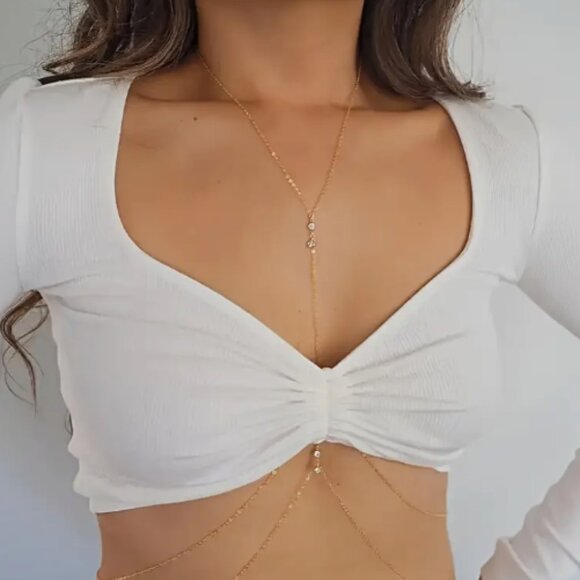 Gold Crystal Stones Layered Body Chain Jewelry - Picture 3 of 6